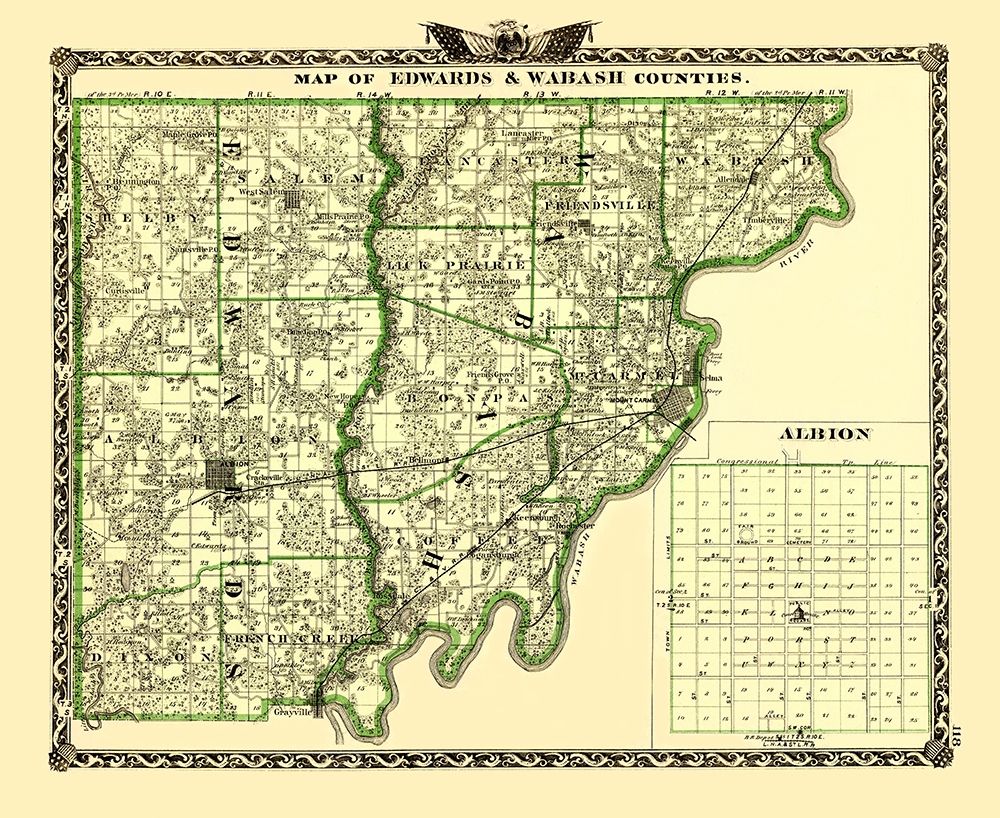 Edwards  Wabash Illinois Landowner - Warner 1870 art print by Warner for $57.95 CAD