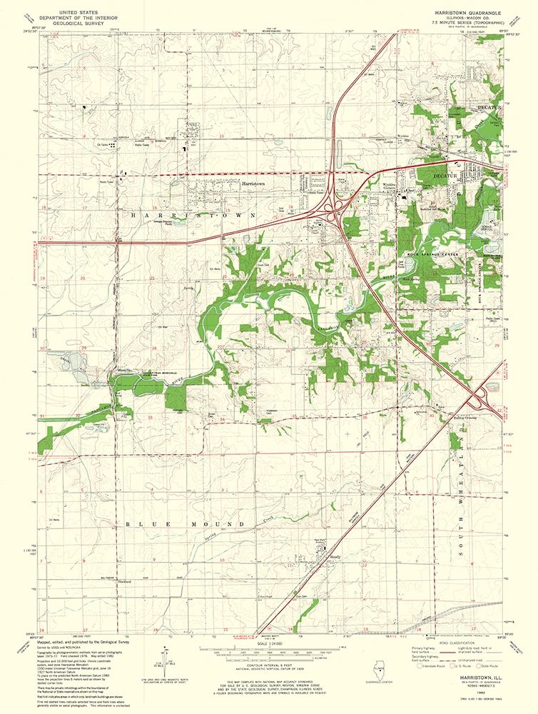 Harristown Illinois Quad - USGS 1982 art print by USGS for $57.95 CAD