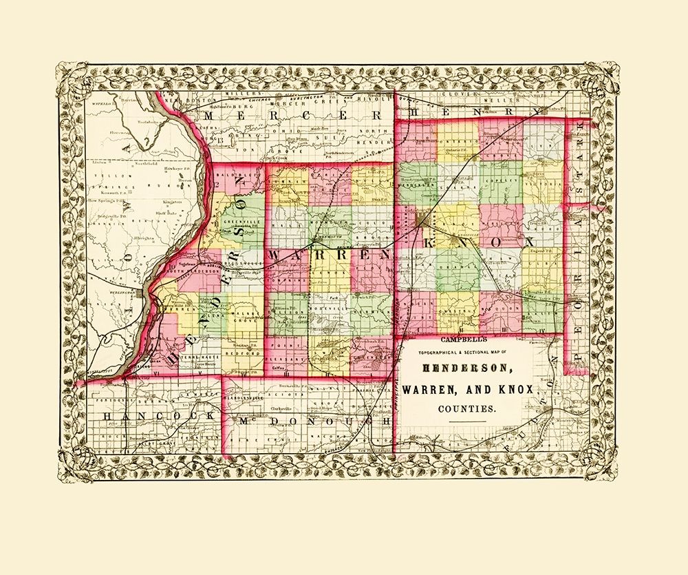 Henderson  Warren  Knox Illinois - Cambell 1870 art print by Cambell for $57.95 CAD