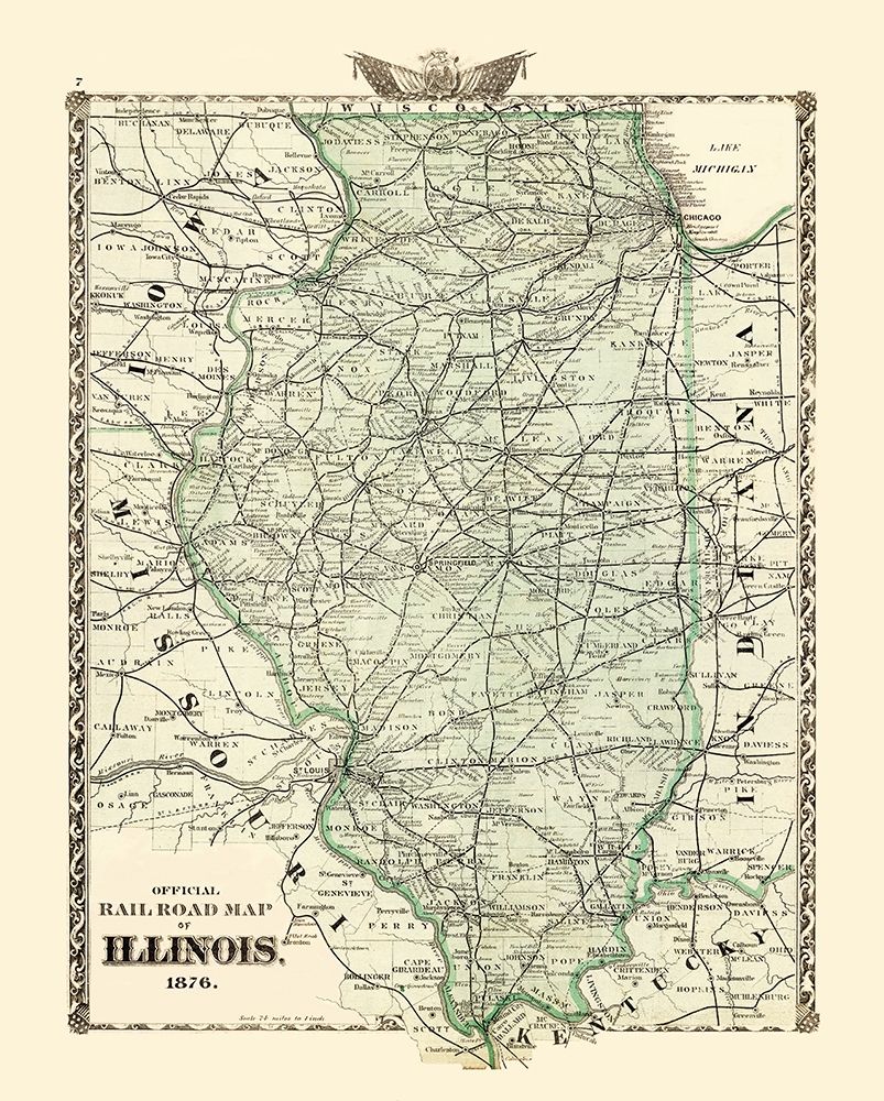 Illinois Railroad Map - Beers 1876 art print by Beers for $57.95 CAD