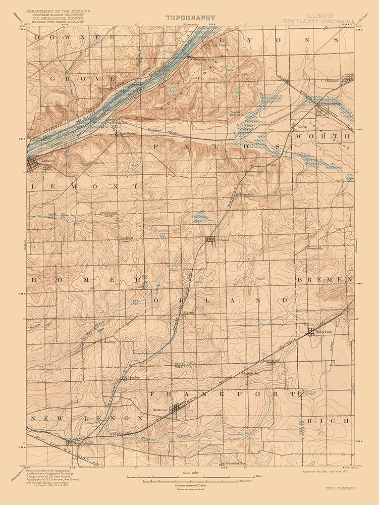 Illinois des Planes Quad - USGS 1917 art print by USGS for $57.95 CAD