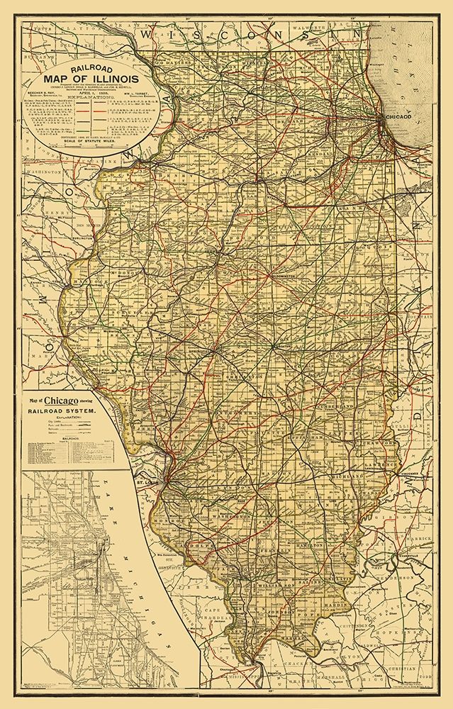 Illinois Railroad - Rand McNally 1898 art print by Rand McNally for $57.95 CAD