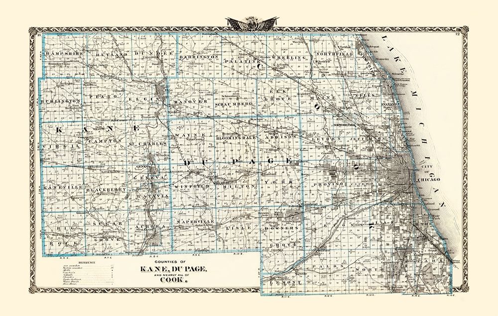 Kane  Du Page  Cook Illinois Landowner art print by Warner for $57.95 CAD