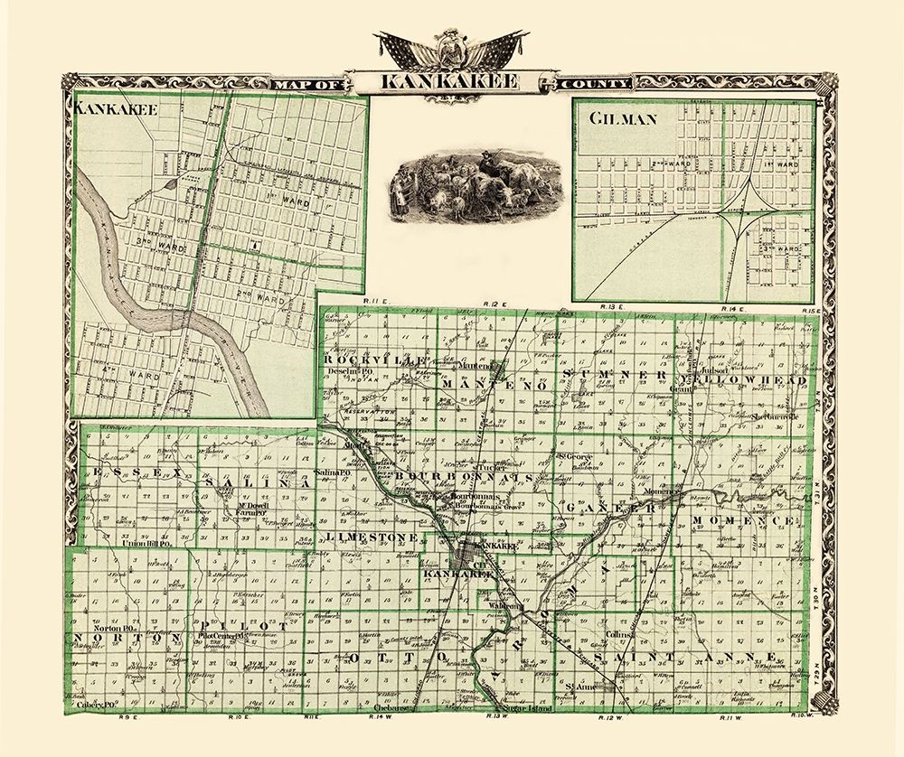 Kankakee Illinois Landowner - Warner 1876 art print by Warner for $57.95 CAD