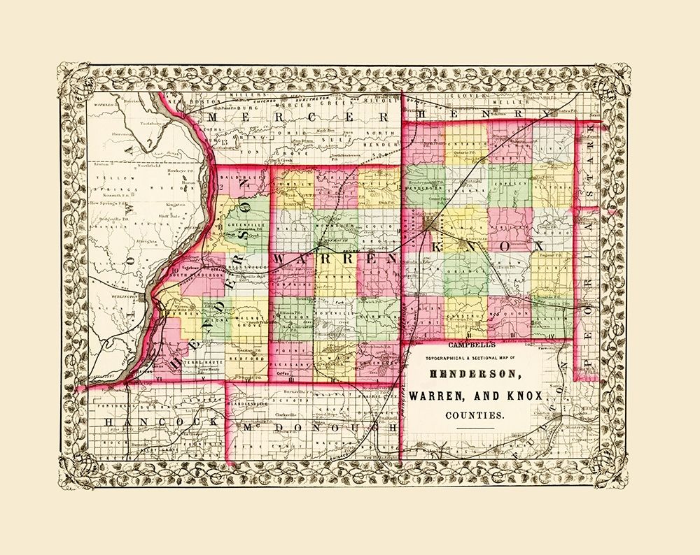 Knox  Warren  Henderson Illinois - Campbell 1850 art print by Campbell for $57.95 CAD