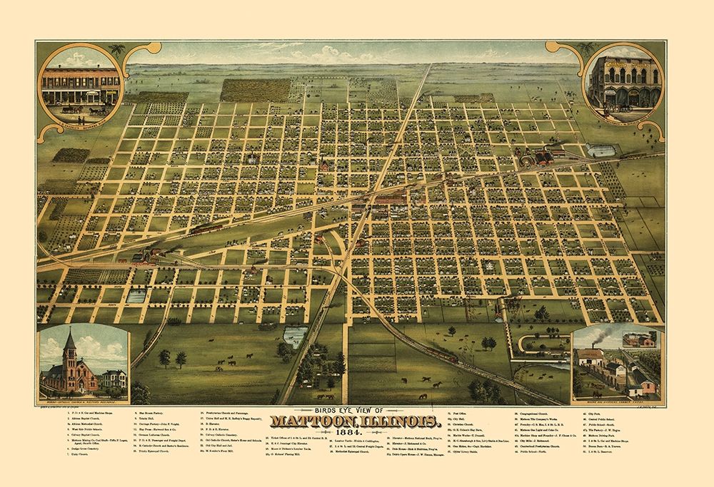 Mattoon Illinois - Shober 1884 art print by Shober for $57.95 CAD