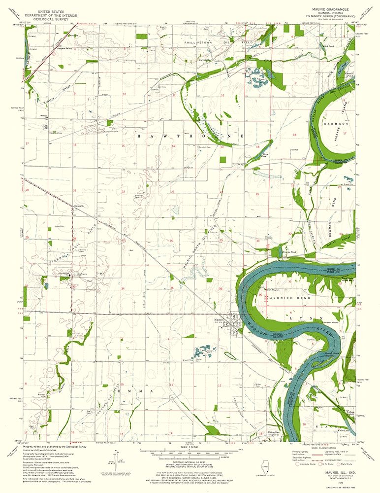 Maunie Illinois Quad - USGS 1974 art print by USGS for $57.95 CAD