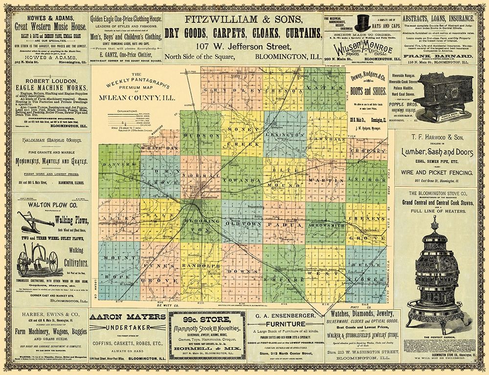 Mclean  Bloomington Illinois - Hambaugh 1886 art print by Hambaugh for $57.95 CAD