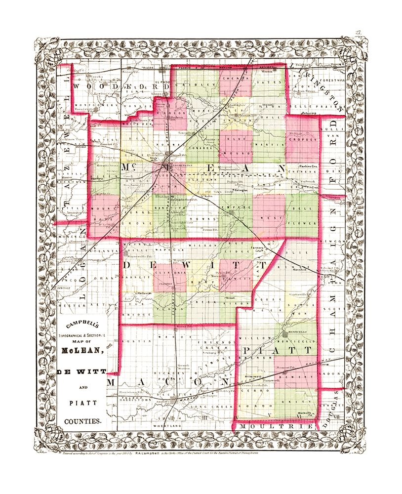 Mclean  Piatt  De Witt Illinois - Campbell 1850 art print by Campbell for $57.95 CAD