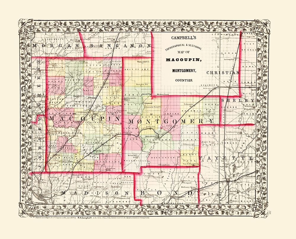 Montgomery  Macoupin Illinois - Campbell 1850 art print by Campbell for $57.95 CAD