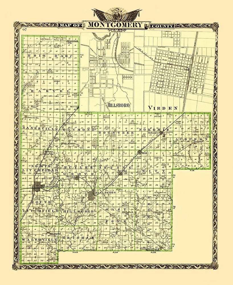 Montgomery Illinois Landowner - Warner 1870 art print by Warner for $57.95 CAD