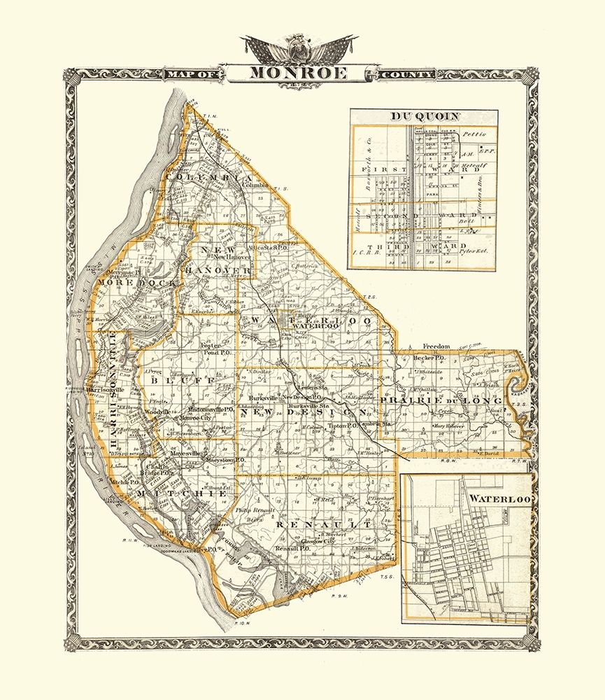 Monroe Illinois Landowner - Warner 1876 art print by Warner for $57.95 CAD