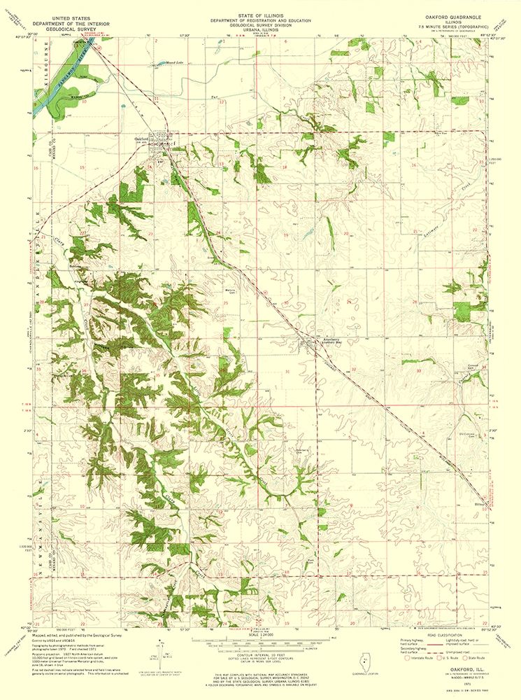 Oakford Illinois Quad - USGS 1971 art print by USGS for $57.95 CAD
