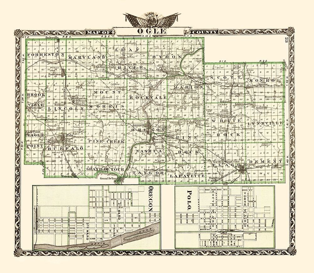Ogle Illinois Landowner - Warner 1870 art print by Warner for $57.95 CAD