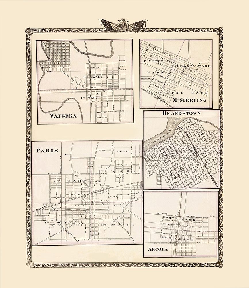 Watseka Mt Sterling Beardstown Arcola Paris art print by Warner for $57.95 CAD