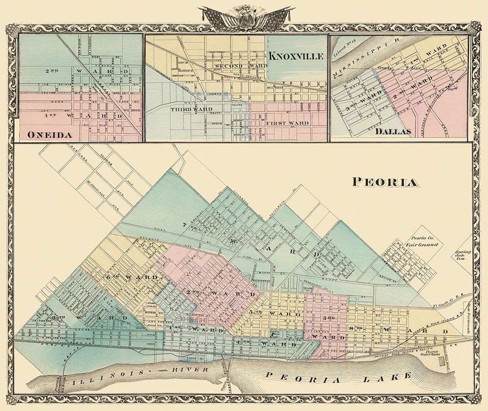 Peoria, Oneida, Knoxville, Dallas Illinois art print by Warner for $57.95 CAD