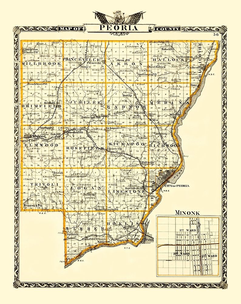 Peoria Illinois Landowner - Warner 1876 art print by Warner for $57.95 CAD