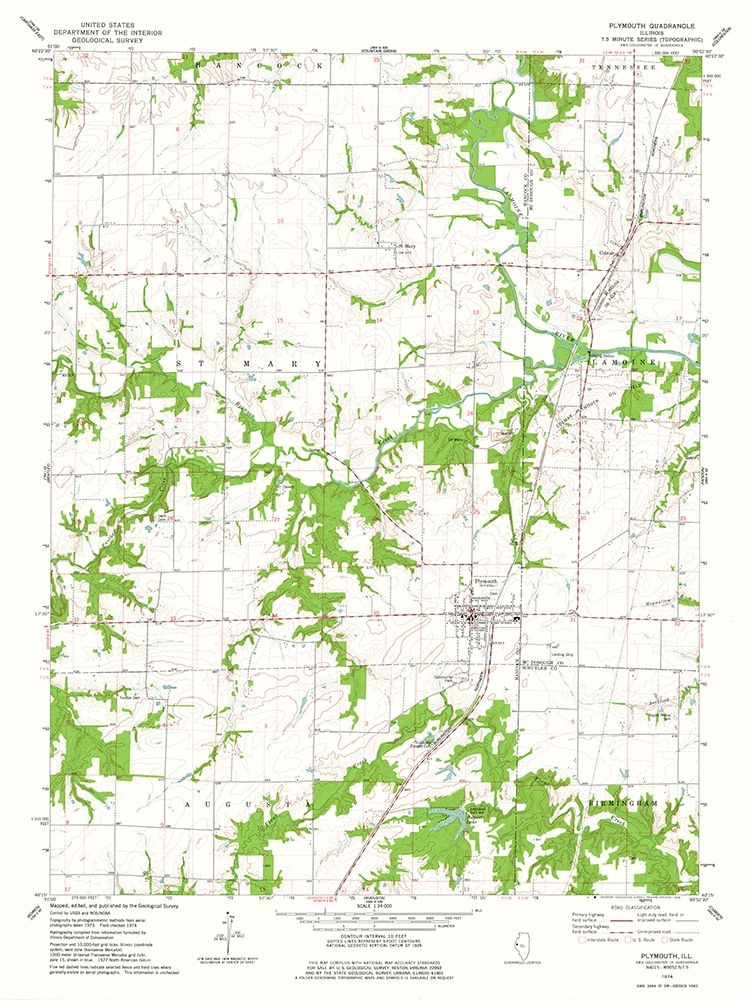 Plymouth Illinois Quad - USGS 1974 art print by USGS for $57.95 CAD