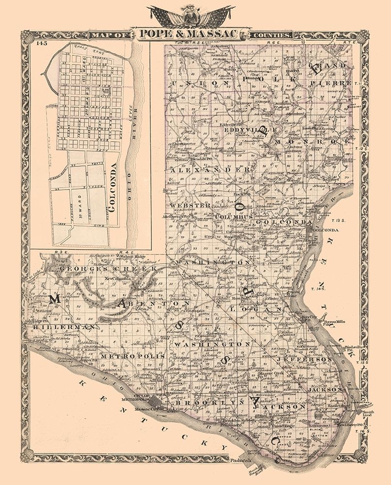 Pope and Massac Counties  Illinois - Beers 1876 art print by Beers for $57.95 CAD