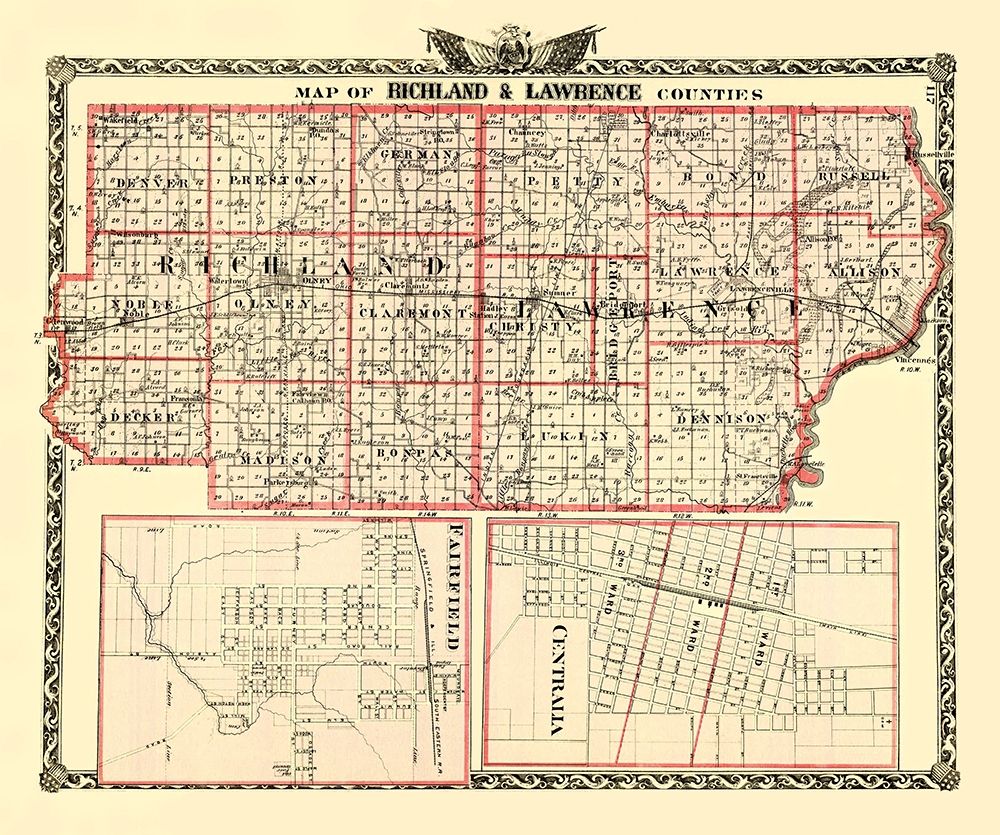 Richland  Lawrence Illinois Landowner- Warner 1870 art print by Warner for $57.95 CAD