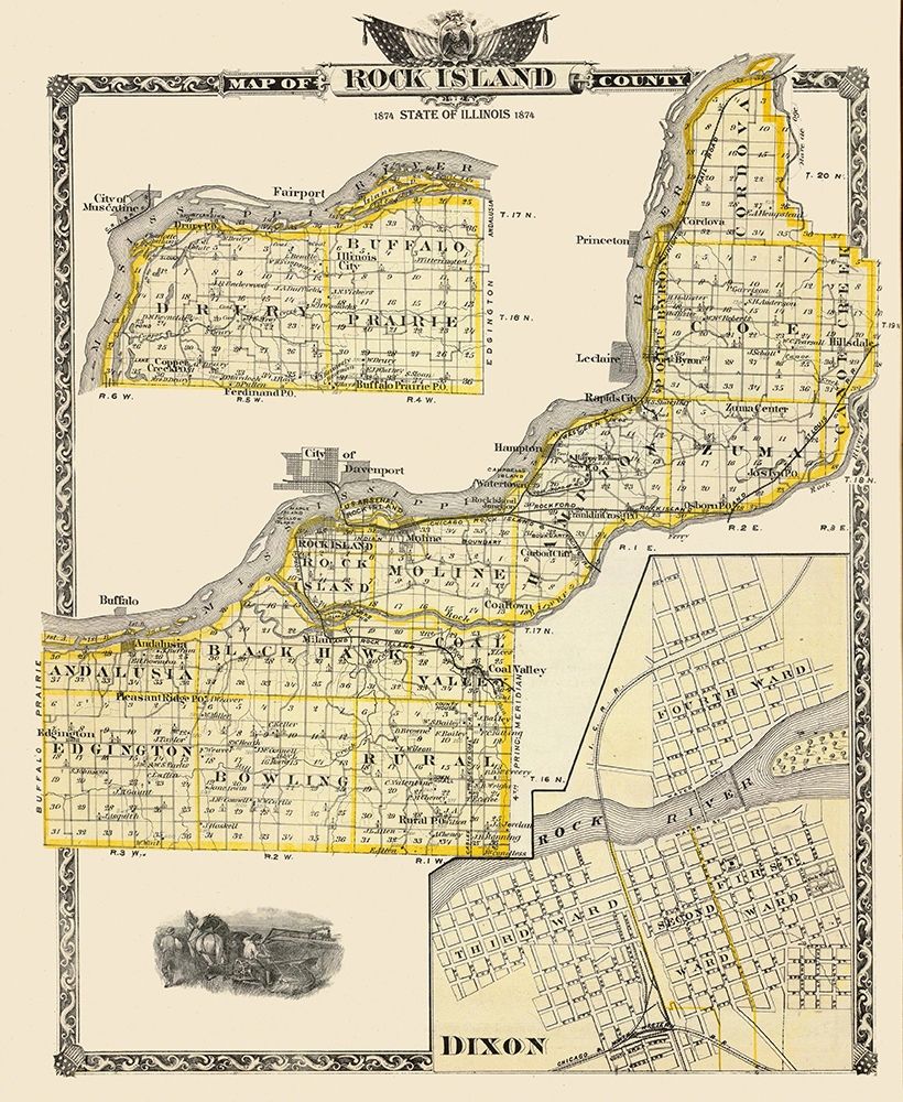 Rock Island Illinois Landowner - Warner 1874 art print by Warner for $57.95 CAD