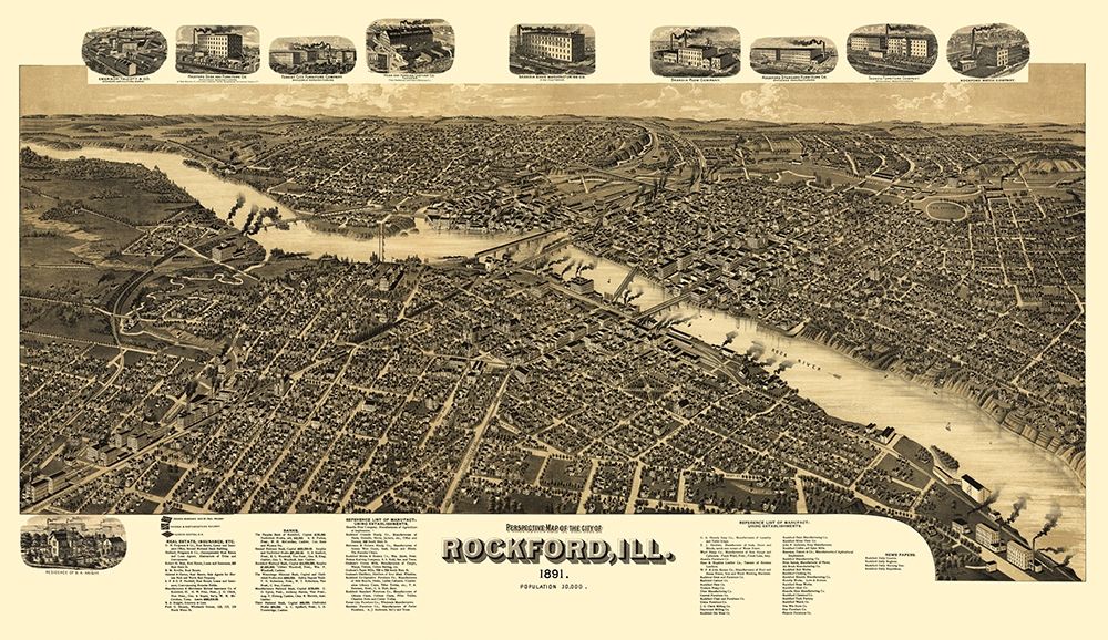 Rockford Illinois - Beck 1891 art print by Beck for $57.95 CAD