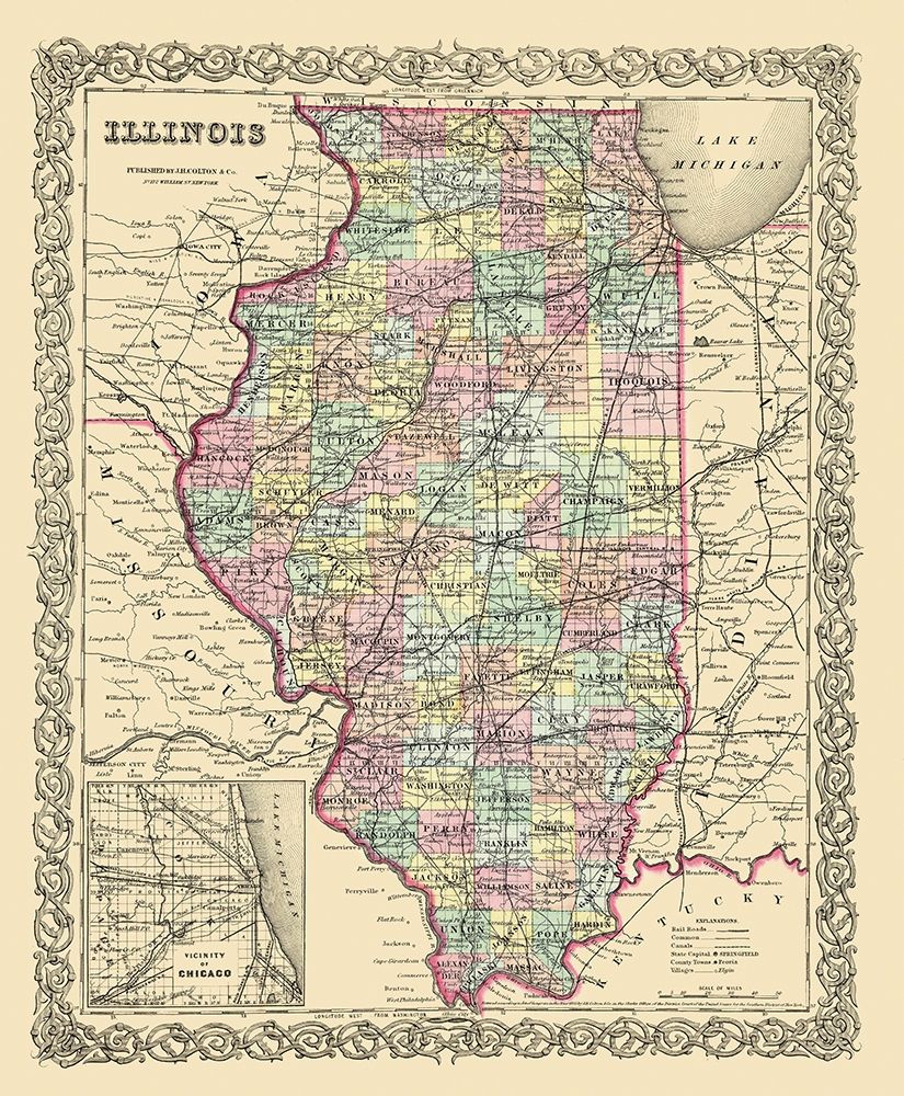 Illinois - Colton 1856 art print by Colton for $57.95 CAD