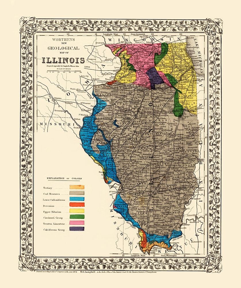 Illinois State Mining - Worthens 1869 art print by Worthens for $57.95 CAD