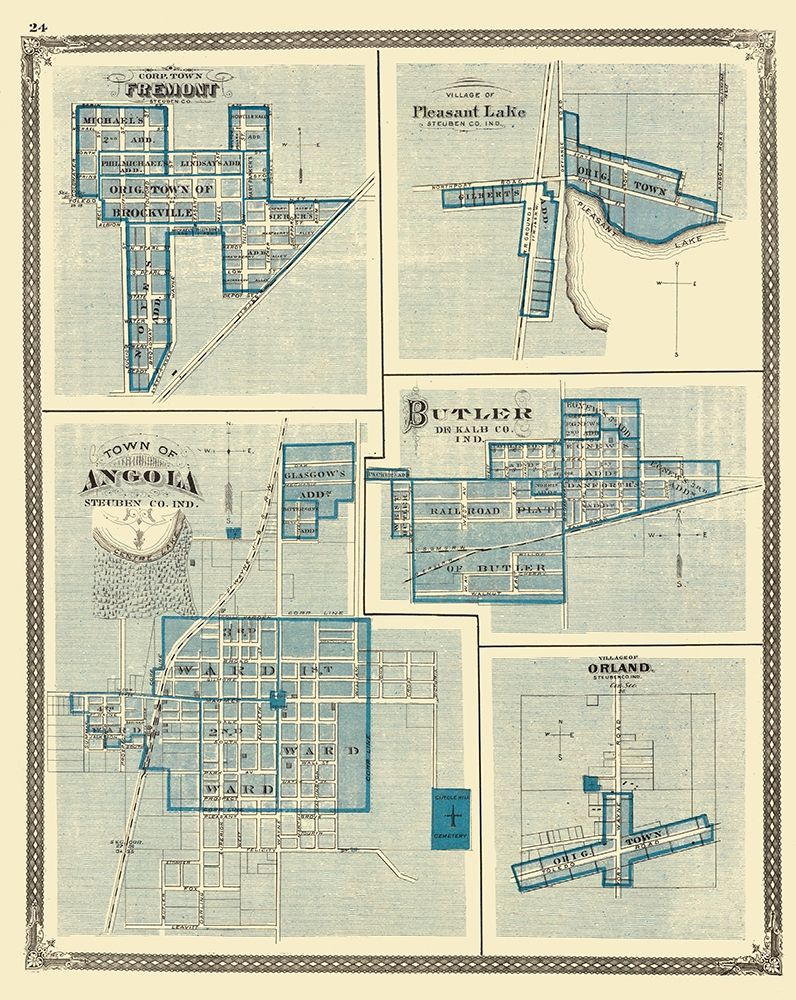 Angola, Fremont, Pleasant Lake, Butler, Orland art print by Baskin for $57.95 CAD