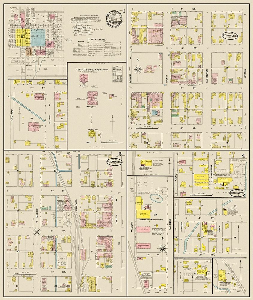 Bloomington Indiana Landowner - Sanborn 1887 art print by Sanborn for $57.95 CAD