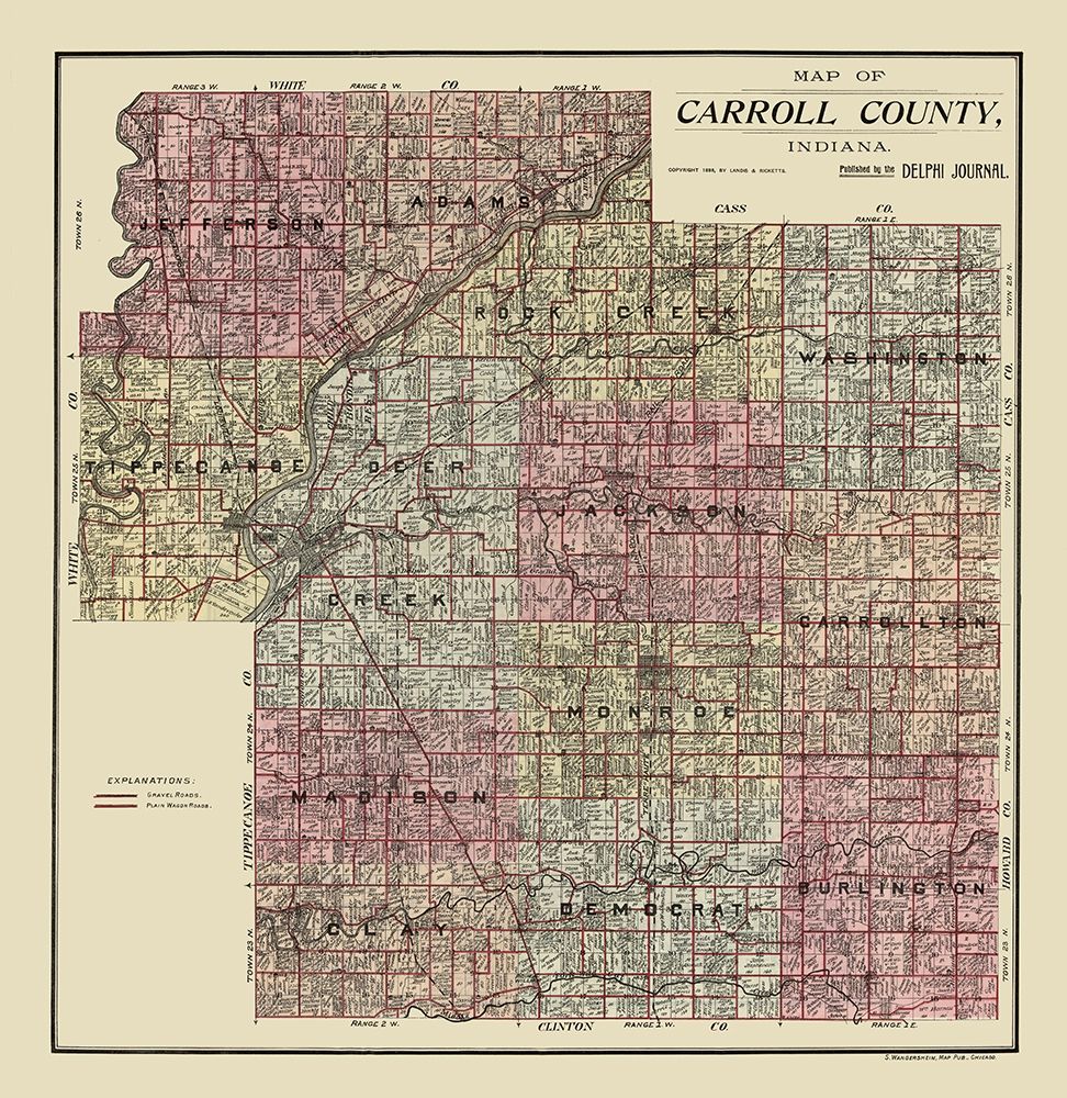 Carroll County Indiana - Landis 1898 art print by Landis for $57.95 CAD