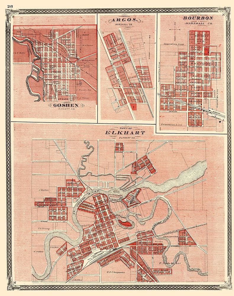 Elkhart, Goshen, Argos, Bourbon Indiana art print by Baskin for $57.95 CAD