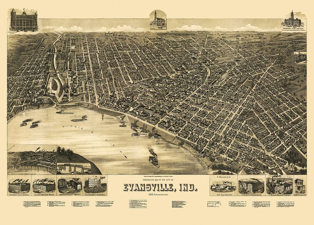 Evansville Indiana - Wellge 1888 art print by Wellge for $57.95 CAD