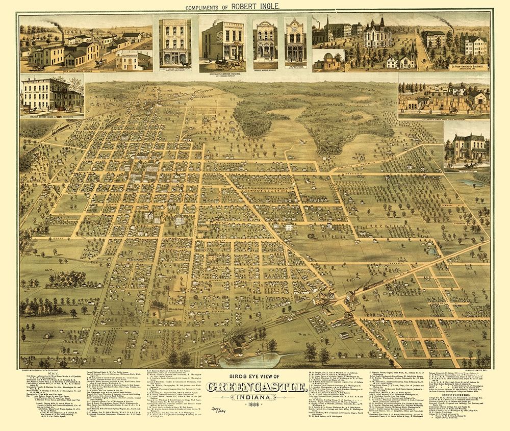 Greencastle Indiana - Shober 1886 art print by Shober for $57.95 CAD