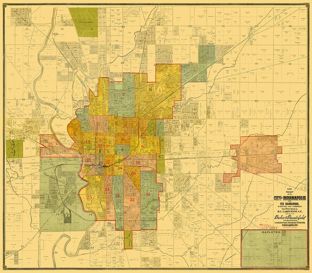 Indianapolis Indiana Landowner - Baker 1889 art print by Baker for $57.95 CAD