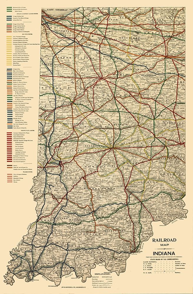 Indiana Railroads - Burford 1896 art print by Burford for $57.95 CAD