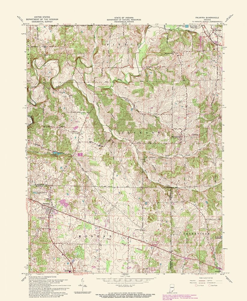 Palmyra Indiana Quad - USGS 1988 art print by USGS for $57.95 CAD