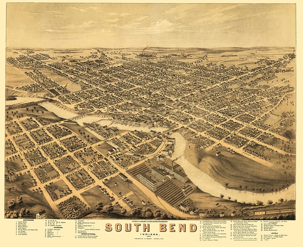 South Bend Indiana - Stoner 1874 art print by Stoner for $57.95 CAD