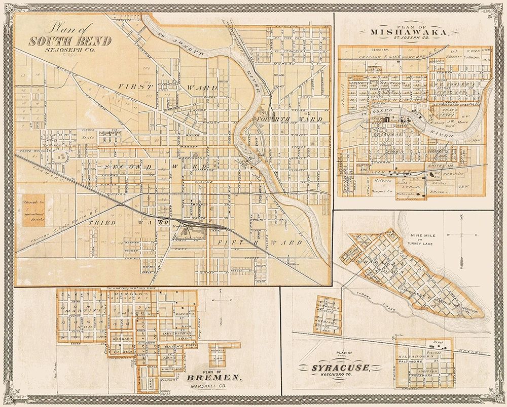 South Bend, Mishawaka, Bremen Indiana Landowner art print by Baskin for $57.95 CAD