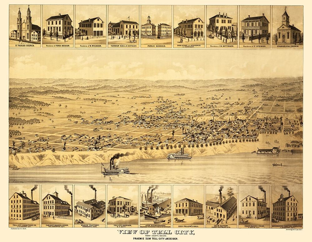 Tell City Indiana - Strobridge 1870 art print by Strobridge for $57.95 CAD