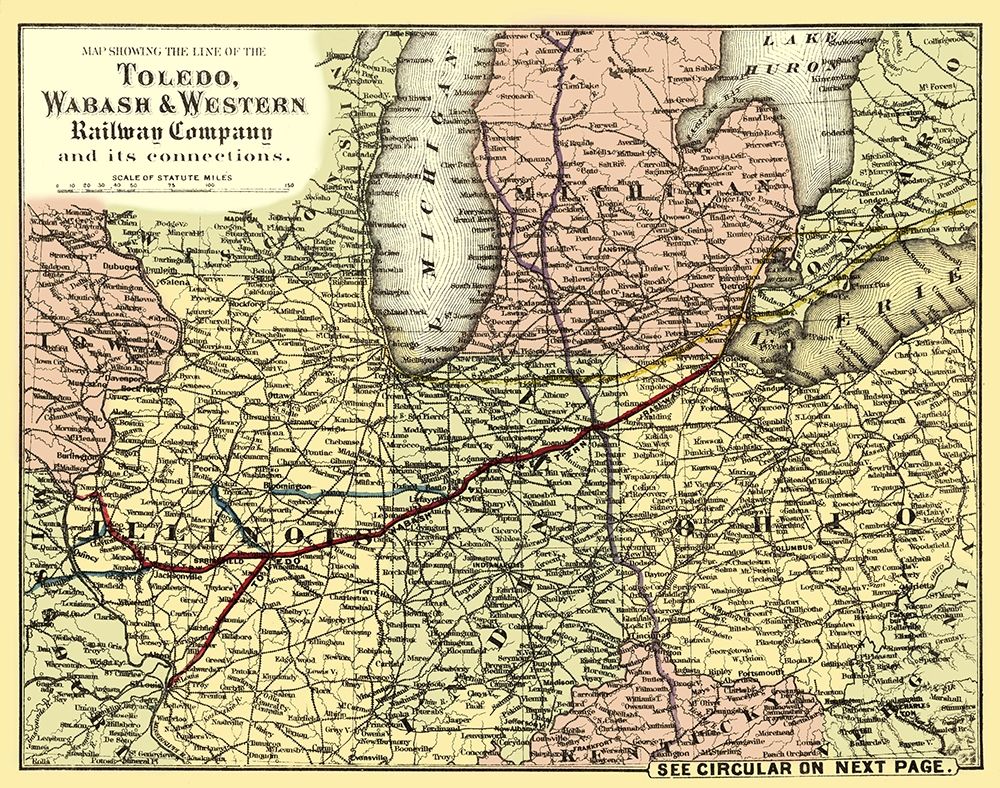 Toledo, Wabash and Western Railway 1 - Colton 1873 art print by Colton for $57.95 CAD