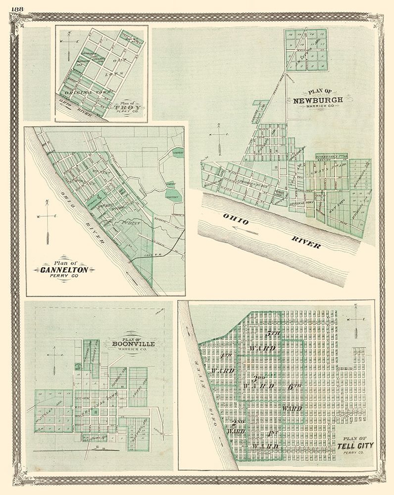 Troy, Cannelton, Newburgh, Tell City Indiana art print by Baskin for $57.95 CAD