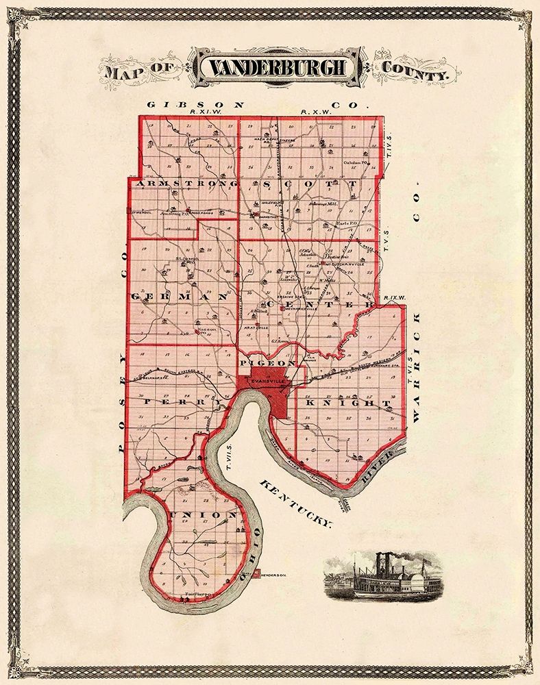 Vanderburgh Indiana Landowner - Andreas 1876 art print by Andreas for $57.95 CAD