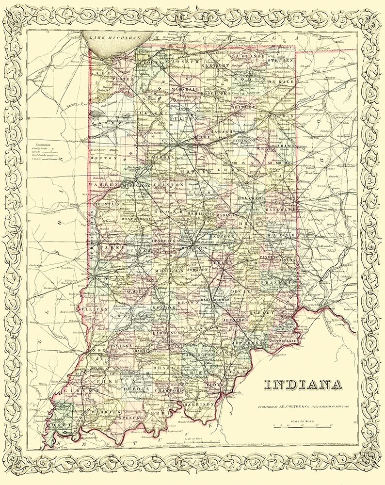 Indiana - Colton 1856 art print by Colton for $57.95 CAD