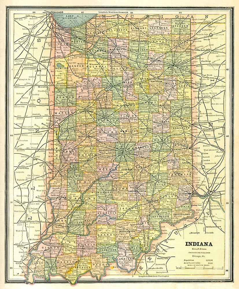 Indiana - Cram 1886 art print by Cram for $57.95 CAD