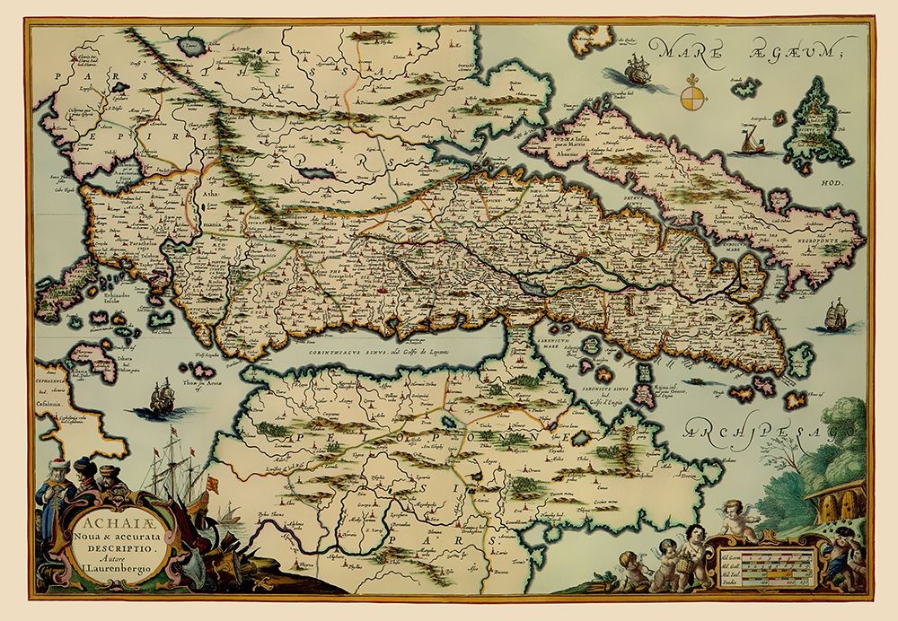 Achaea Region Greece - Lauremberg 1654 art print by Lauremberg for $57.95 CAD