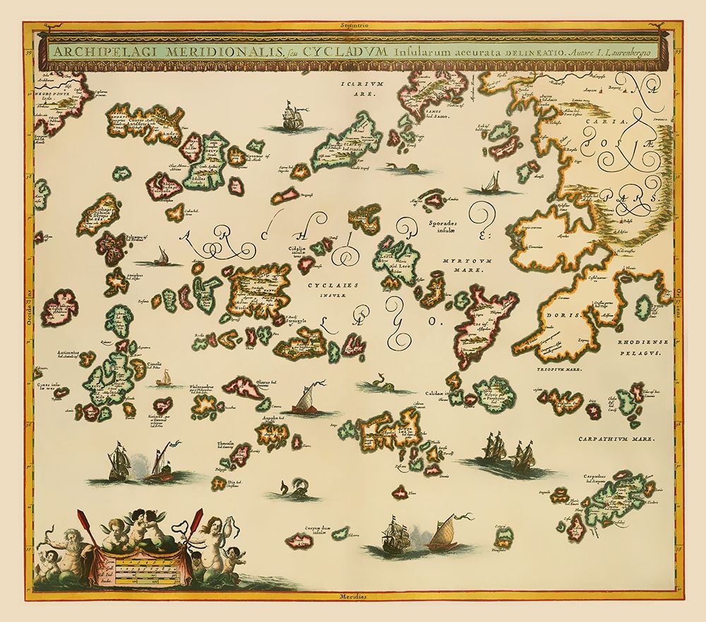 Aegean Sea Greece  - Lauremberg 1654 art print by Lauremberg for $57.95 CAD