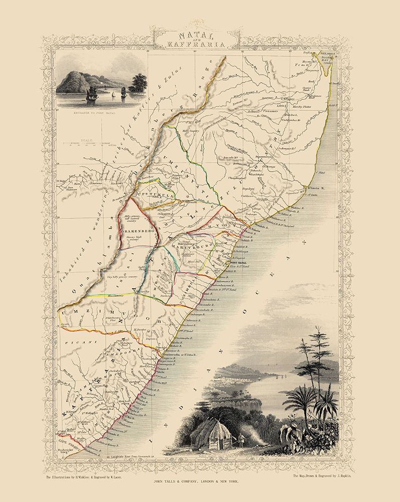 Natal Kaffraria South Africa - Tallis 1851 art print by Tallis for $57.95 CAD