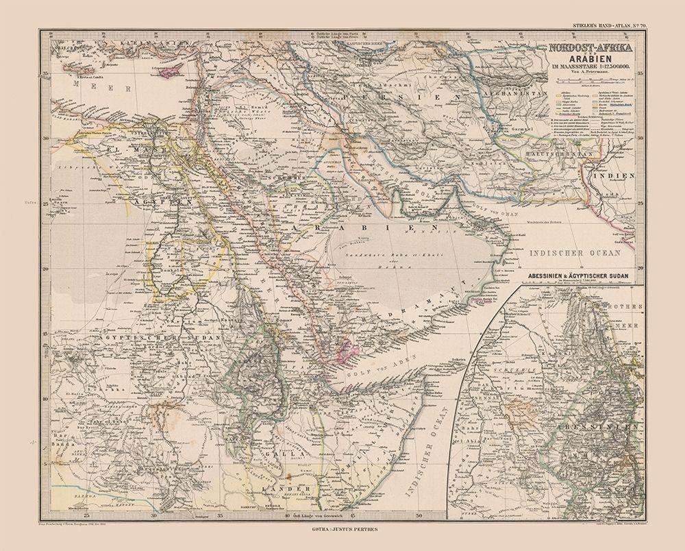 North East Africa Arabia - Stieler  1885 art print by Stieler for $57.95 CAD