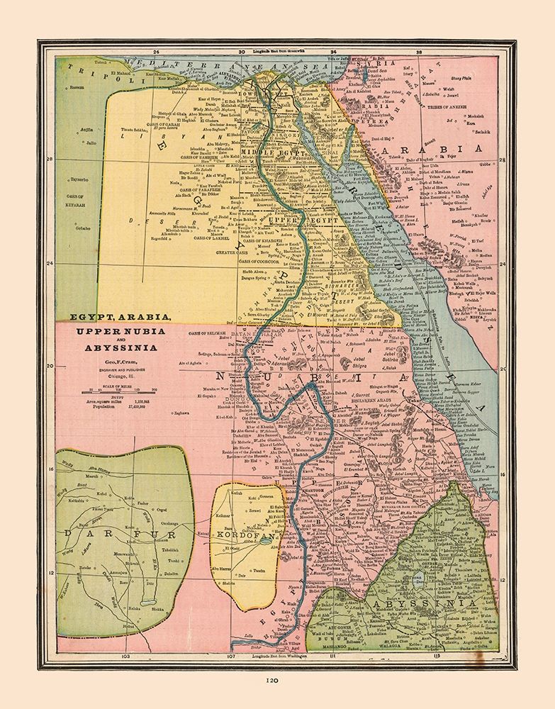 Egypt Arabia Upper Nubia Abyssinia - Cram 1888 art print by Cram for $57.95 CAD